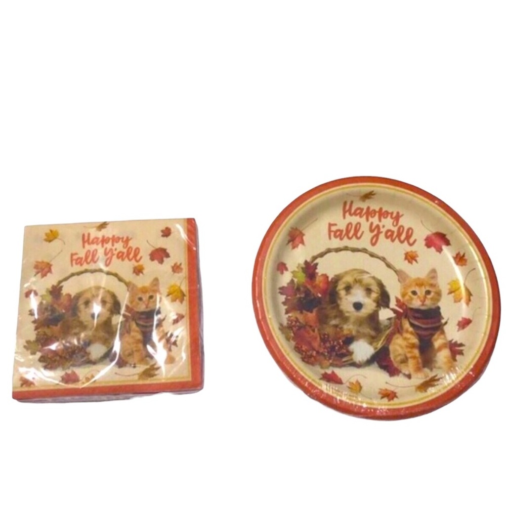 Autumn Pet Party Dessert Plates (12ct) and Cocktail Napkins (20ct) Set